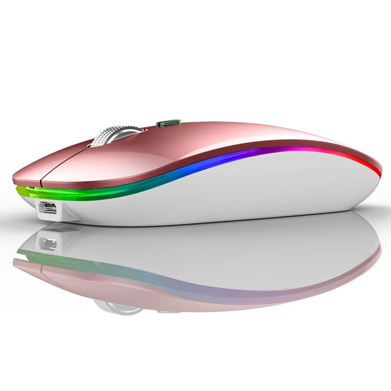 Uiosmuph LED Wireless Mouse, G12 Slim Rechargeable Silent Mouse, 2.4G Portable USB Optical Wireless Computer Mice with USB Receiver and Type C Adapter (Rose Gold) - Image 1